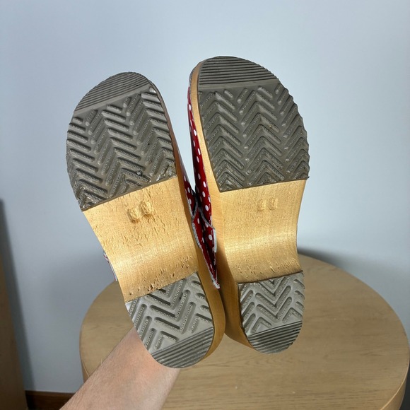 Bjork Swedish Comfort Emma Red Polka Dot Leather Wooden Clogs Women's 39 - Picture 7 of 8